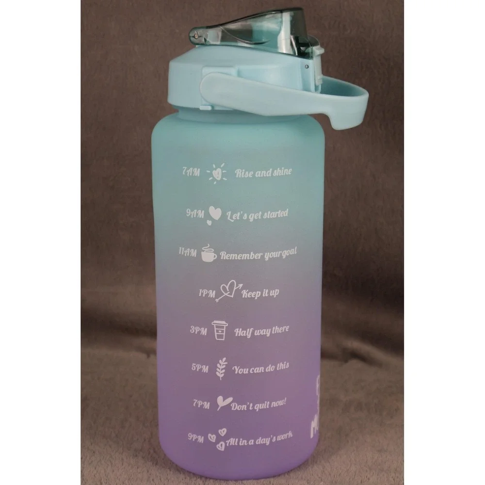 Flask Monster Tumbler‎ Water Bottle 64 oz 2000 ml Teal Purple Ombre Jug Handle